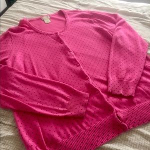 L.L. Bean Pink & Navy Blue Polka Dot Cardigan